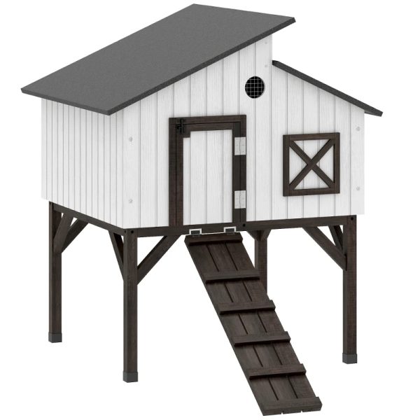 PawHut Chicken Coop Hen House With Nesting Box, Elevated Rabbit Hutch With Ramp, Asphalt Openable Roof And Elevated Legs