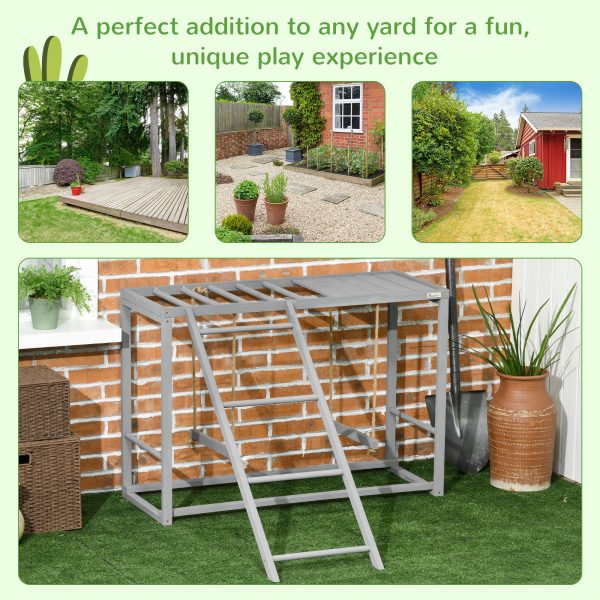 Chicken Activity Play with Swing Set for 3–4 Birds, Wooden Chicken Coop Accessory with Multiple Perches & Hen Ladder, Gray