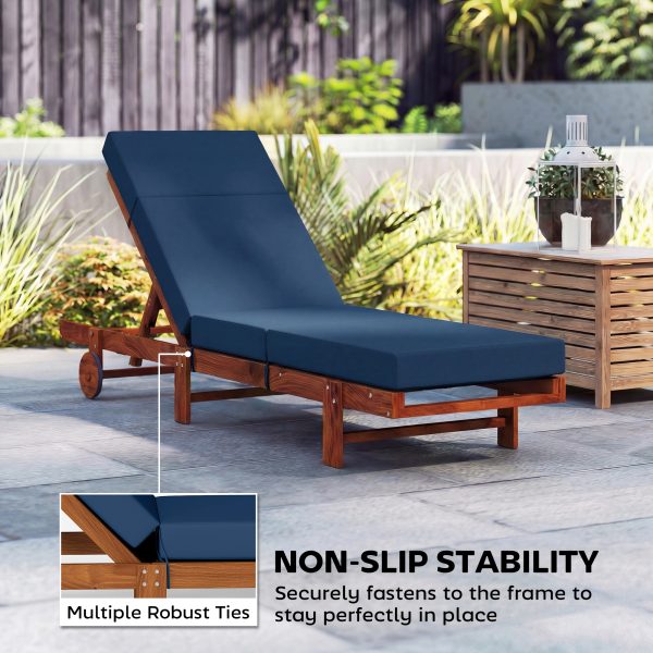 Chaise Lounge Cushion, 4" Thick Outdoor Lounge Chair Cushions with Ties for Patio, 26" x 80", Navy Blue
