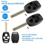 2Pcs Keyless Entry Remote Shell Case Fit For Accord 2008-2012 Car Key Fob Pad Replacement N5F-S0084A N5F-A05TAA With Uncut Blade
