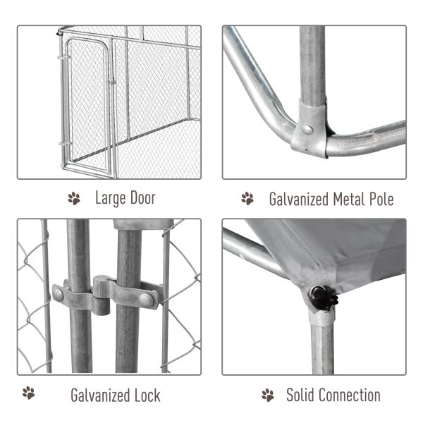 Outdoor Dog Kennel Galvanized Steel Fence with Cover Secure Lock Mesh Sidewalls for Backyard 9.8 x 9.8 x 7.7