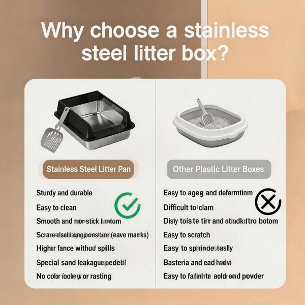 Stainless Steel Cat Litter Box, Large Open Top Litter Box With Anti Splash High Sides, Anti Tracking Pedal, Easy To Clean, Non Stick, Odor Resistant For Big Cats, Multi Cat Homes