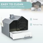 Hooded Cat Litter Box w/ Litter Mat, Litter Particle Catching, Gray