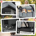 3 Wheel Pet Stroller With Easy One-Click Quick Fold, Mesh Window, Washable Cushion, For Medium Dogs, Gray