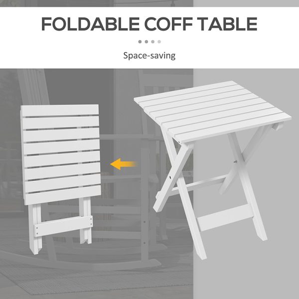 Outdoor Rocking Chair Set of 2 with Side Table, Patio Wooden Rocking Chair with Smooth Armrests, High Back for Garden, Balcony, Porch, Supports Up to 352 lbs. , White