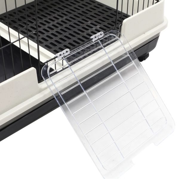 PawHut 2-Level Small Animal Cage Rabbit Hutch With Wheels, Removable Tray, Platform And Ramp For Bunny, Chinchillas, Ferret, Black