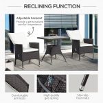 3 Piece Patio Bistro Set, PE Wicker Furniture Conversation Set w/ Tufted Cushion Reclining Chairs & Coffee Table, Cream