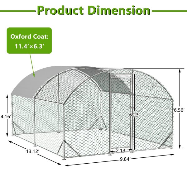 Large Chicken Coop Metal Chicken Run With Waterproof And Anti-UV Cover, Dome Shaped Walk-in Fence Cage Hen House For Outdoor And Yard Farm Use,9.84 X 13.12 X 6.56 Ft