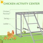 Chicken Activity Play with Swing Set for 3–4 Birds, Wooden Chicken Coop Accessory with Multiple Perches & Hen Ladder, Gray