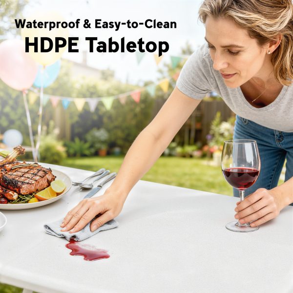 6FT 3 PCS Portable Camping Table and Chairs, Folding Picnic Table Bench Set with Carrying Handles for BBQ, Party, White