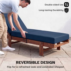 Chaise Lounge Cushion, 4" Thick Outdoor Lounge Chair Cushions with Ties for Patio, 26" x 80", Navy Blue
