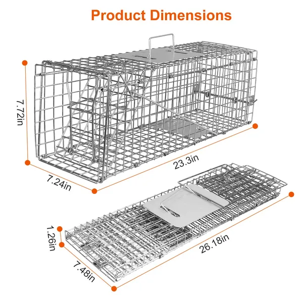 Humane Cat Trap Cage Catch Release Live Animal Rodent Cage Collapsible Galvanized Wire For Small Raccoons Beavers Groundhogs Foxes Armadillos