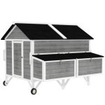 Wooden Chicken Coop W Wheels, Handles, 2 Nesting Boxes, 2 Trays, 4 Perches, Chicken Tractor For 4-6 Chickens, GrayFor Multiple Packages Being Shipped, Please Pay Attention To The Dimensions And Weigh