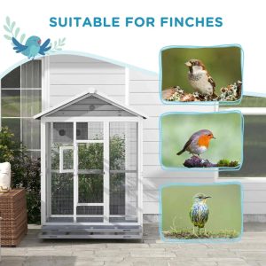 PawHut 64.5 Wooden Bird Cage Aviary, Flight Cage With 4 Perches, Nest And Slide-Out Tray For Indoor Outdoor, GrayMultiple Packages