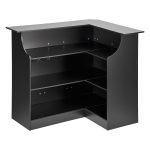 Home Bar Unit, L-Shaped Wine Bar Cabinet Table 4-Tier With Storage Shelves, Wine Glass Holder, 300 Lbs Max Capacity, Wood Liquor Cabinet For Home, Kitchen, Living Room, Pub, Basement, Black