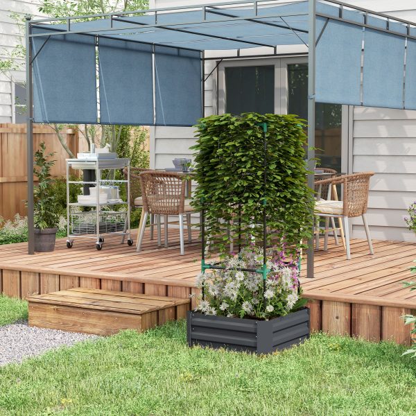 Galvanized Planter Box, 24" x 24" x 55" Raised Garden Bed with Tomato Cage for Climbing Vines, Dark Gray