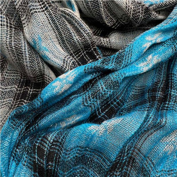 2pcs Extra Long Scarf,Turquoise Jacquard Crinkle Scarf,Cool Tone Jacquard Pattern On Crinkle Base,Versatile Everyday Scarf ,Pairs With All Casual Outfits,Office Appropriate Subtlety For Women Men