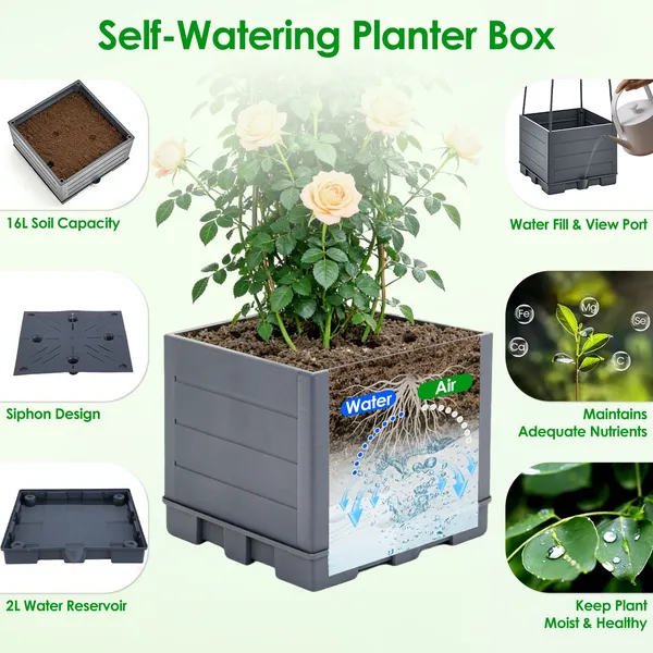 2Pack Raised Garden Bed Boxes With Trellis 56" Tomato Self-Watering Planter Box Indoor Outdoor With 4 Adjustable Heights 10 Clips 65FT Ties For Climbing Vegetables Flowers Vines