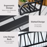 50" Outdoor Bench, Metal Garden Bench with V-Shaped Pattern Backrest, Porch Bench with Slatted Seat for Park, Yard, Lawn, Black