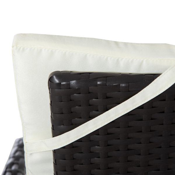 3 Piece Patio Bistro Set, PE Wicker Furniture Conversation Set w/ Tufted Cushion Reclining Chairs & Coffee Table, Cream