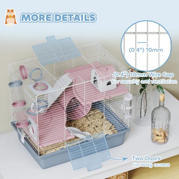 Cage, 3-Tier Small Animal Cage With Exercise Wheel, Food Bowl, Water Bottle, House, Tunnels, Ramps