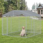 Outdoor Dog Kennel Galvanized Steel Fence with Cover Secure Lock Mesh Sidewalls for Backyard 9.8 x 9.8 x 7.7
