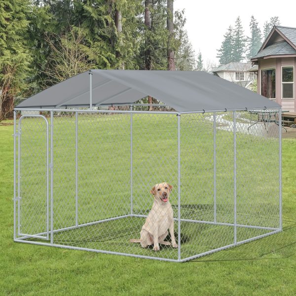 Outdoor Dog Kennel Galvanized Steel Fence with Cover Secure Lock Mesh Sidewalls for Backyard 9.8 x 9.8 x 7.7