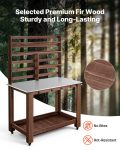 Potting Bench Table, Outdoor Gardening Workstation With 45 X 26 In Stainless Steel Tabletop, Storage Shelves, 4 Casters, Hooks, Garden Planting Work Station For Outside Patio, Backyard, Brown