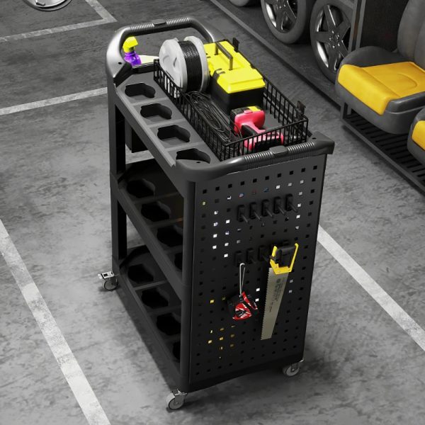 3-Tier Rolling Tool Cart, 200 LBS Capacity Plastic Utility Cart With Side Shelf And Storage Bucket, Tikt0k Sales Prohibited