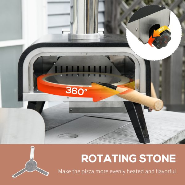 Pellet Wood Fired Pizza Oven, Outdoor Pizza Maker with 12" Rotating Stone, Peel and Waterproof Cover