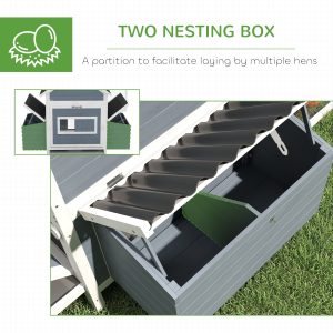 156 Extra Large Wooden Chicken Coop With 2 Nesting Box, Run Cage, Waterproof Wave Roof, For 10-15 Chickens, Light Gray