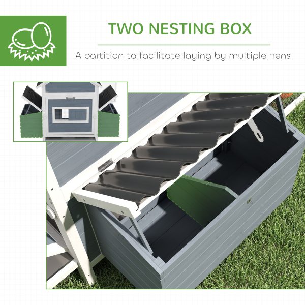 156 Extra Large Wooden Chicken Coop With 2 Nesting Box, Run Cage, Waterproof Wave Roof, For 10-15 Chickens, Light Gray