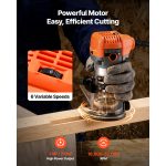 Wood Router, 1 H P 710W, Variable Speed Palm Router Tool With 1 4 In Collet, Compact Edge Wood Trimmer With Fixed, Plunge & Tilt Base, Soft Start, For Woodworking, Trimming, DIY Projects, Corded