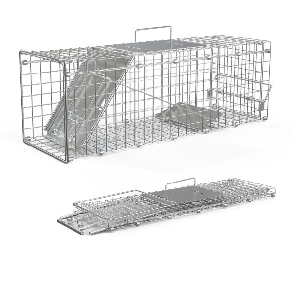 2Pcs 24X7.48X8.27IN Folding Humane Live Animal Trap Cages Easy To Catch And Release Foldable Cat Trap Galvanized Steel For Small Cats Squirrels Rabbits Hedgehog Chipmunk