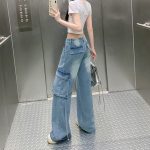 Figure-flattering Straight-leg Floor-length Pants With Large Pocketsversatile And Easy To Style