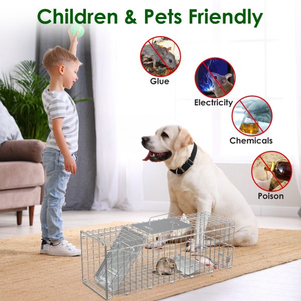 2Pcs 24X7.48X8.27IN Folding Humane Live Animal Trap Cages Easy To Catch And Release Foldable Cat Trap Galvanized Steel For Small Cats Squirrels Rabbits Hedgehog Chipmunk