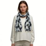 Black & White Printed Crinkle Scarf - Graphic Textured Scarf 63inchx23inch