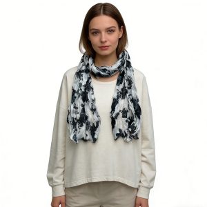 Black & White Printed Crinkle Scarf - Graphic Textured Scarf 63inchx23inch