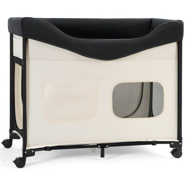 Elevated Lounge Pet Bed, Foldable Bunk Dog Bed With 600D Oxford Cloth And Dutch Velvet, Portable Raised Cot With Wheels, Side Storage Bags, And Carry Bag For Cats & Dogs, XL, Beige