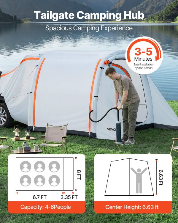 Inflatable SUV Tent With Awning, 8 X 6.7 Ft 3-Season SUV Tailgate Tent With Ventilated Doors & Mesh Window, PU2000mm Waterproof Car Rear Hatch Tents For Outdoor Camping - Air Pump Included