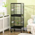2 In 1 Bird Cage Aviary Parakeet House For Finches, Budgies With Wheels, Black