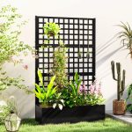 Galvanized Raised Garden Bed Planter Box with Trellis for Climbing Plants, Vegetable, Vines, 43" x 16" x 70", Black