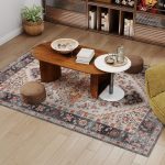 Area Rug 5x7, Machine Washable Rug, Non-Slip Boho Print Pattern Medallion Carpet for Living Room, Bedroom, Tawny Brown