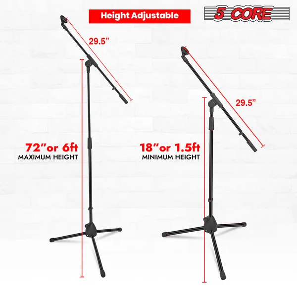 5 Core Tripod Mic Stand Floor Adjustable 18 To 72 Inches Sturdy Boom Arm Holder Microphone Stands Pedestal Para Microfono For Singing MS 080