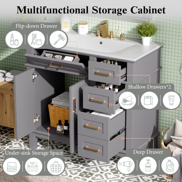 36 Gray Modern Bathroom Vanity With Ceramic Sink, Soft-Close Door, And 4 Storage Drawers ,offering A Refined Look With Practical Everyday Functionality. Old SKU N729P253935E