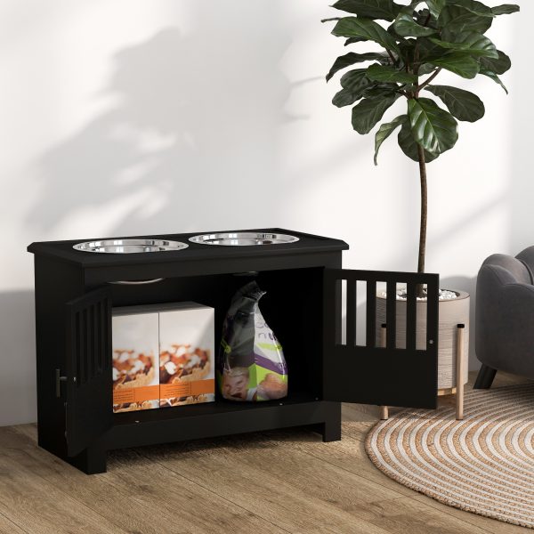 Dog Food Storage Cabinet with Bowls & Dog Feeding Station, Black