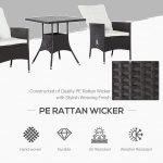3 Piece Patio Bistro Set, PE Wicker Furniture Conversation Set w/ Tufted Cushion Reclining Chairs & Coffee Table, Cream