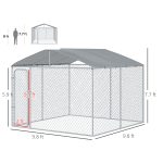 Outdoor Dog Kennel Galvanized Steel Fence with Cover Secure Lock Mesh Sidewalls for Backyard 9.8 x 9.8 x 7.7