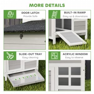Wooden Chicken Coop Outdoor with Nesting Box, Pull-Out Metal Tray, for 1-2 Chickens, Rabbits, Ducks, 36" x 25" x 27"