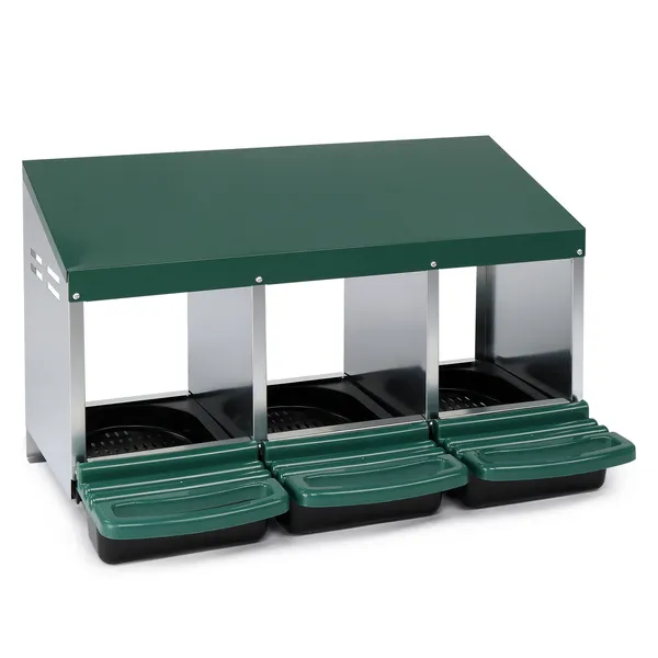 3 Compartment Roll Out Chicken Nesting Box With Plastic Basket, Egg Nest Box Chicken Laying Box Hens Chicken Coop Box, Green